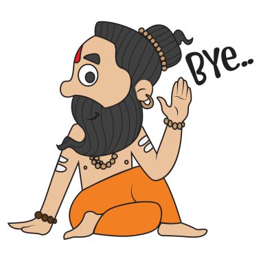 Vector cartoon illustration of cute Baba Ramdev saying bye. Isolated on white background. clipart