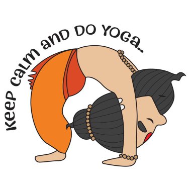 Vector cartoon illustration of cute Baba Ramdev saying keep calm and do yoga. Isolated on white background. clipart