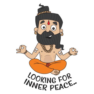 Vector cartoon illustration of cute Baba Ramdev saying looking for inner peace. Isolated on white background. clipart
