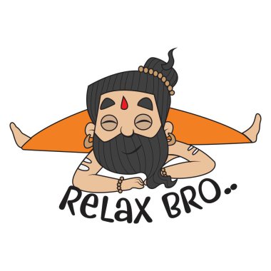 Şirin Baba Ramdev söyleyerek vektör karikatür çizim sakin ol kardeşim. Beyaz arka plan üzerinde izole.