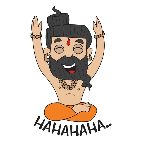 Illustrazione Del Cartone Animato Vettoriale Baba Ramdev Carino Ridere Isolato — Vettoriale Stock