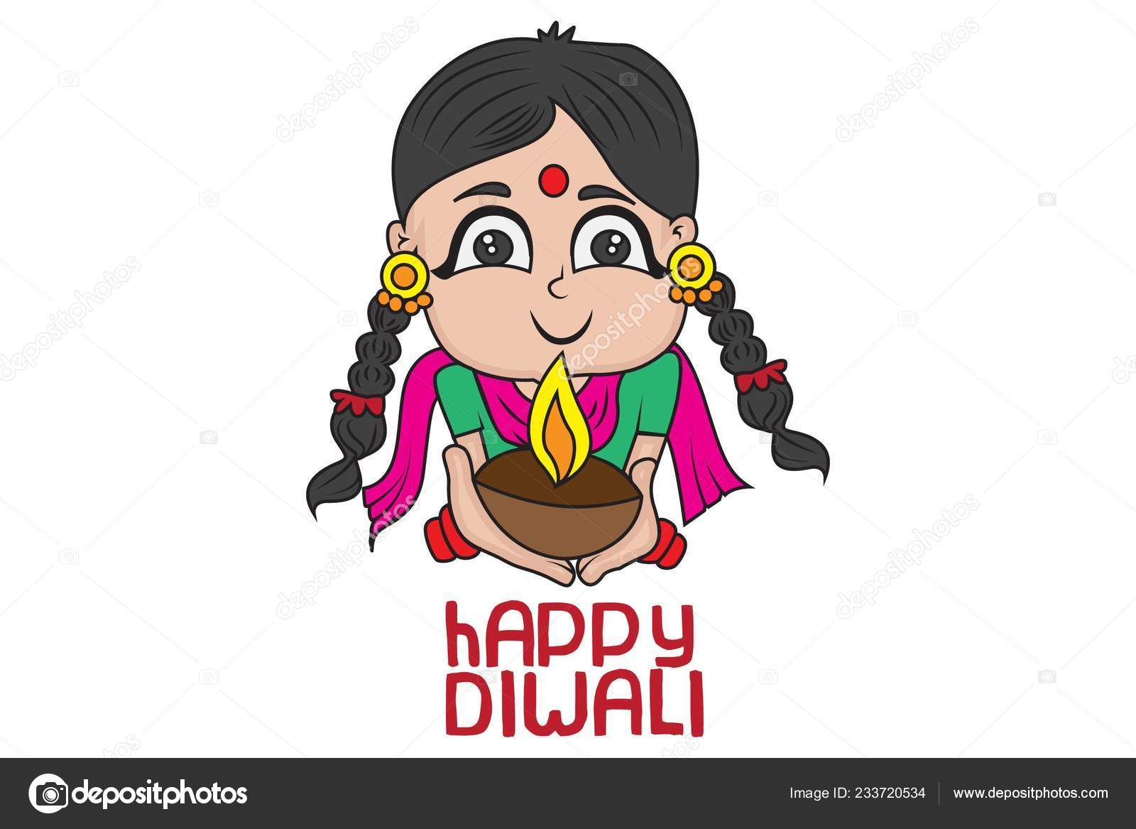 Vector Cartoon Illustration Cute Girl Saying Happy Diwali Diya Isolated  Stock Vector Image by ©F1Digitals #233720534