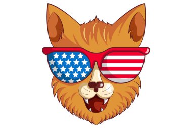 Gözlüklü Şirin kahverengi kedi vektör karikatür çizim. Beyaz arka plan üzerinde izole.
