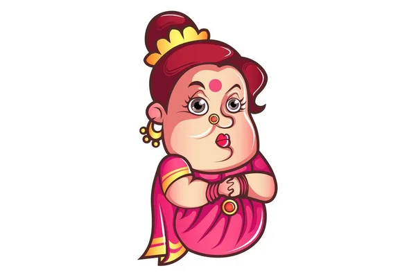 Vektor Cartoon Illustration Von Iyer Aunty Sad Face Closed Hand — Stockvektor