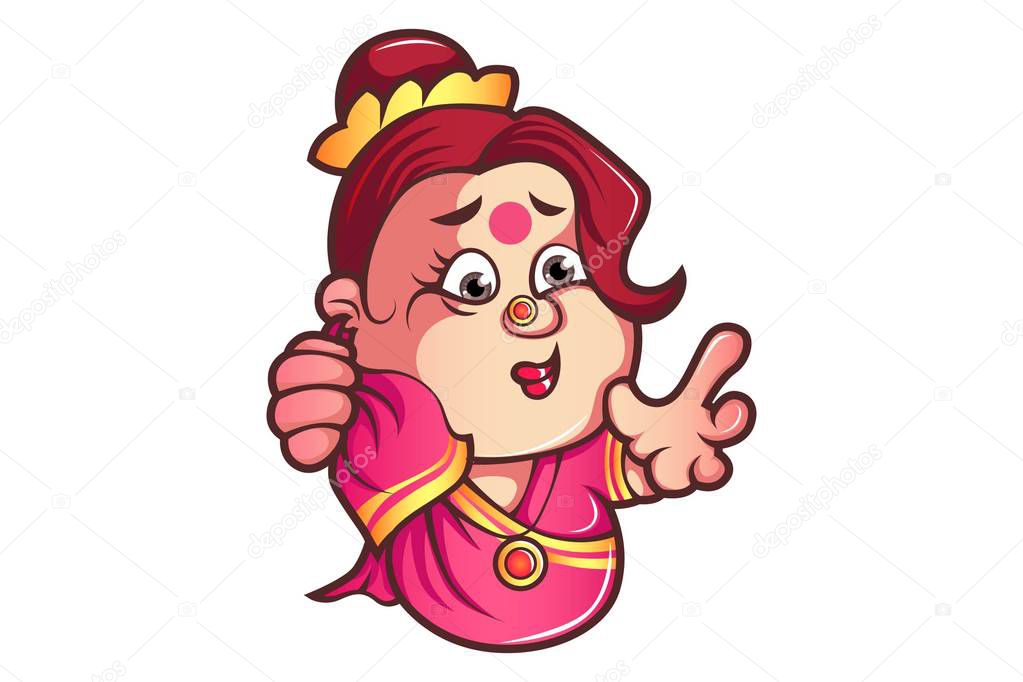Vector cartoon illustration of funny iyer aunty ji open hand. Isolated on white background.