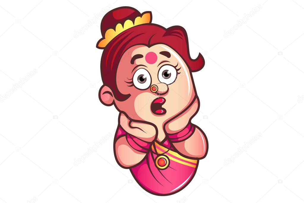Vector cartoon illustration of iyer aunty ji shocking face expression and his both hand on face. Isolated on white background.