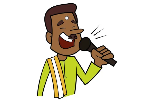 Ilustración Dibujos Animados Vectoriales Del Hombre Indio Del Sur Cantando — Vector de stock