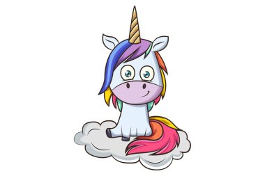 Vektör karikatür çizim şirin tek boynuzlu at. Beyaz arka plan üzerinde izole.