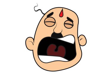 Vektör karikatür çizim şirin kel adam üzgün. Beyaz arka plan üzerinde izole.