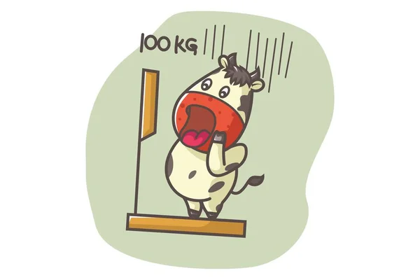 Vectorillustratie Cartoon Van Schattige Koe Haar Gewicht Meten Geïsoleerd Witte — Stockvector