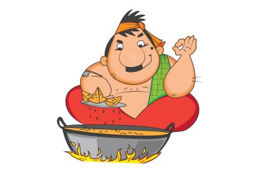 Komik pudra kızartma aperatifler. Vektör çizim. Beyaz arka plan üzerinde izole.
