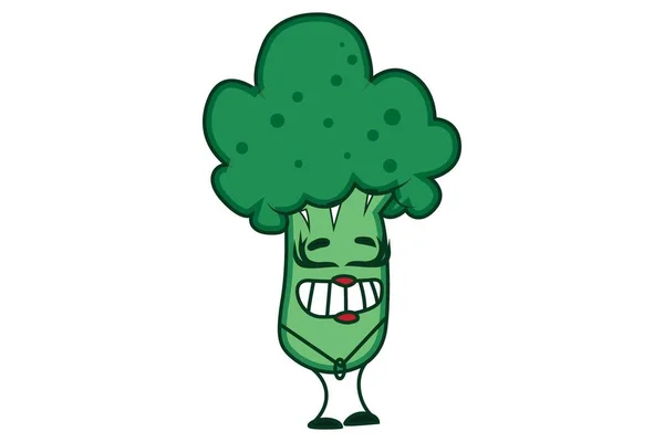 Vektor Tecknad Illustration Söt Broccoli Skrattar Isolerad Vit Bakgrund — Stock vektor