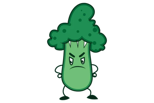 Illustration Vectorielle Brocoli Mignon Colère Isolé Sur Fond Blanc — Image vectorielle