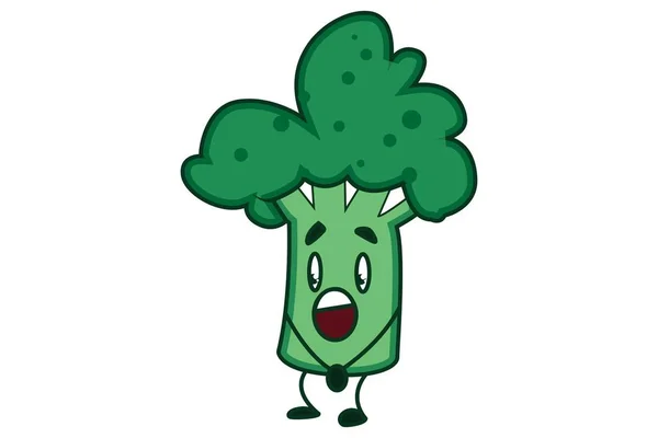 Ilustrasi Kartun Vektor Brokoli Lucu Bingung Terisolasi Pada Latar Belakang - Stok Vektor