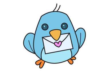 Vektör karikatür çizim bir aşk mektubu ile şirin kuş. Beyaz arka plan üzerinde izole.