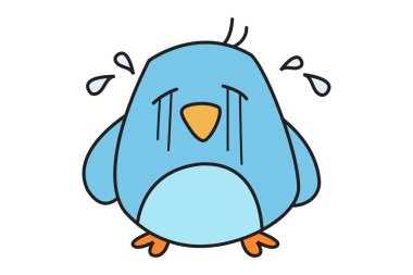 Vektör karikatür çizim şirin kuş ağlıyor. Beyaz arka plan üzerinde izole.