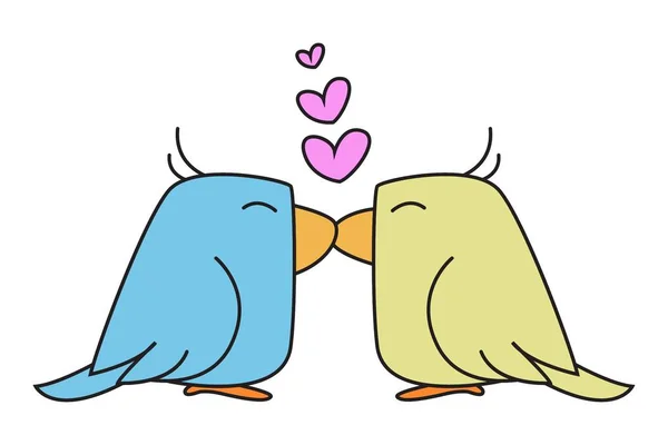 Vector Cartoon Illustration Cute Birds Kissing Isolated White Background — Stock Vector