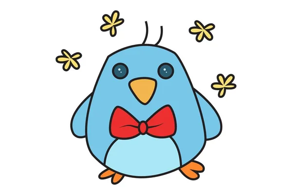 向量动画片例子可爱的鸟戴弓领带 隔离在白色背景上 — 图库矢量图片