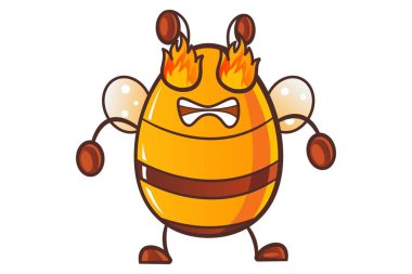 Vektör karikatür çizim şirin bal arısı gözünde ateşle. Beyaz arka plan üzerinde izole.