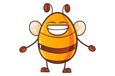 Şirin bal arı gülen çizgi film illüstrasyon vektör. Beyaz arka plan üzerinde izole.