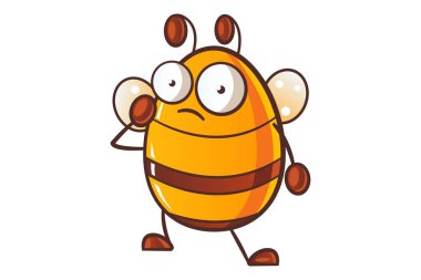 Vektör karikatür çizim şirin bal arı düşünce. Beyaz arka plan üzerinde izole.