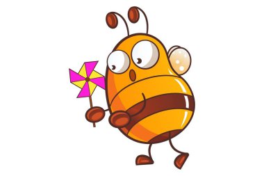 Vektör karikatür çizim kağıt rüzgar fabrikası ile şirin bal arısı. Beyaz arka plan üzerinde izole.