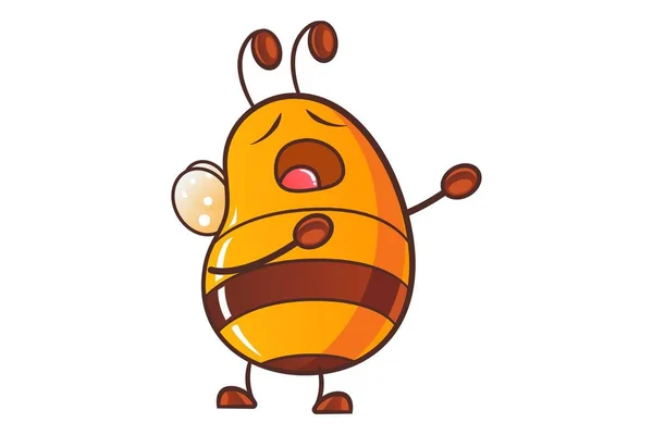 かわいい蜂蜜蜂あくびのベクトル漫画イラスト 白い背景に分離 — ストックベクタ