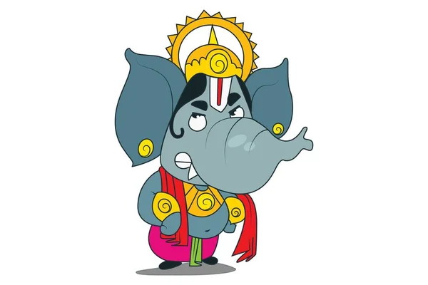 Desenho Animado Vetorial Ilustração Lord Ganesha Isolado Sobre Fundo Branco — Vetor de Stock