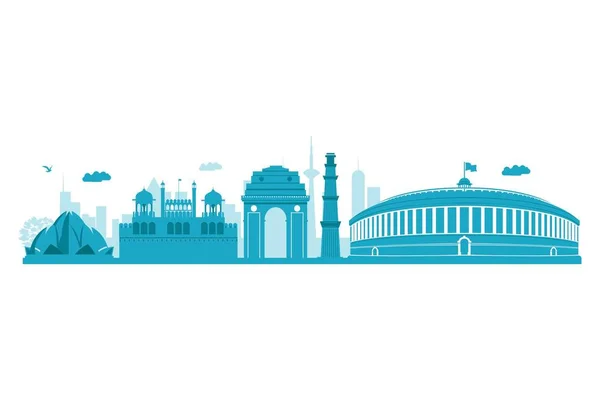 Delhi Skyline Vectorillustratie Zeer Gedetailleerde Vector — Stockvector