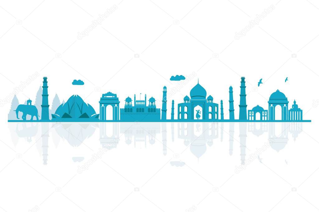 Vector illustration. India skyline detailed silhouette.