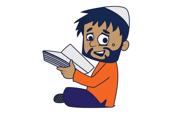 Vektor Cartoon Illustration Eines Niedlichen Muslimischen Mannes Beim Lesen Eines — Stockvektor