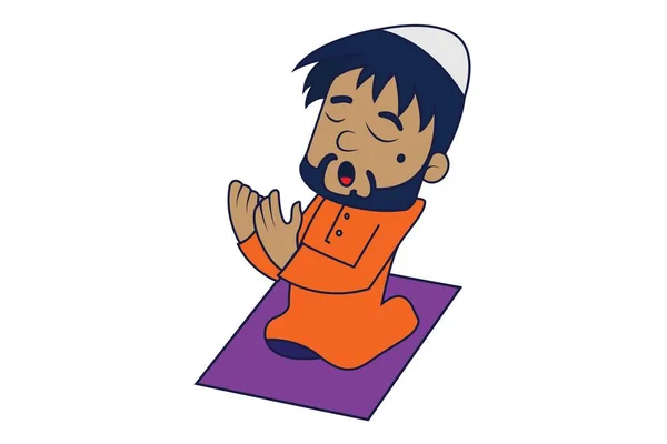 Vektor Tecknad Illustration Söt Muslim Man Praying Isolerad Vit Bakgrund — Stock vektor
