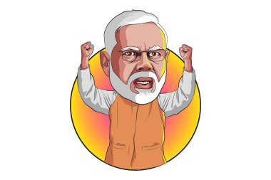 Vektör karikatür çizim şirin narendra modi kızgın. Beyaz arka plan üzerinde izole.