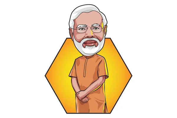 Şirin Narendra Modi Vektör Karikatür Çizim Beyaz Arka Plan Üzerinde — Stok Vektör