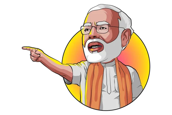 Şirin Narendra Modi Vektör Karikatür Çizim Beyaz Arka Plan Üzerinde — Stok Vektör