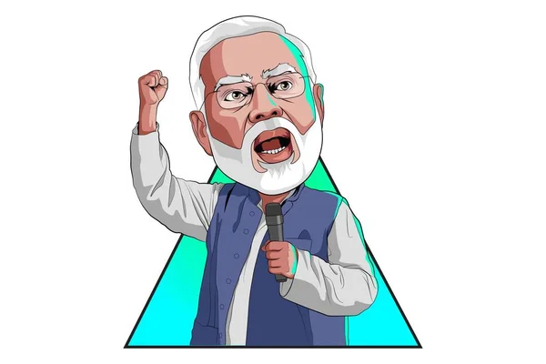 Şirin Narendra Modi Vektör Karikatür Çizim Beyaz Arka Plan Üzerinde — Stok Vektör