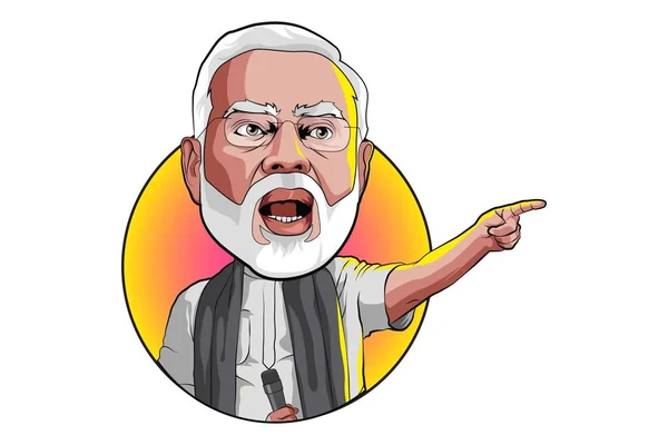 Vector Cartoon Illustration Cute Narendra Modi Talking Isolated White Background — Stock Vector