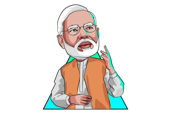 Vektor Kartun Ilustrasi Dari Narendra Modi Lucu Terisolasi Pada Latar - Stok Vektor