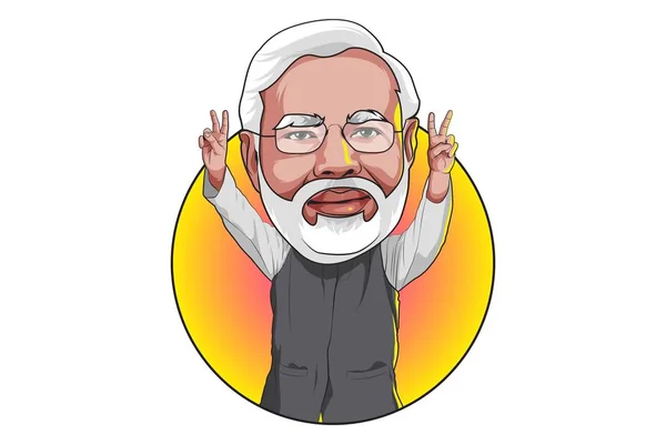 Desenho Animado Vetorial Ilustração Bonito Narendra Modi Isolado Sobre Fundo — Vetor de Stock