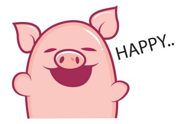 Vektör karikatür çizim şirin domuz mutlu. Beyaz arka plan üzerinde izole.