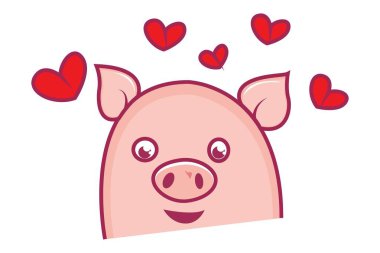 Vektör karikatür çizim aşık tatlı domuz. Beyaz arka plan üzerinde izole.