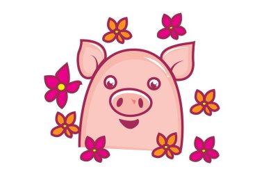 Vektör karikatür çizim çiçek ile şirin domuz. Beyaz arka plan üzerinde izole.