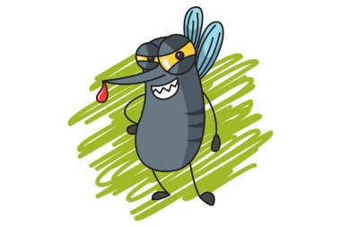 Vektör karikatür çizim şirin şeytan sivrisinek. Beyaz arka plan üzerinde izole.