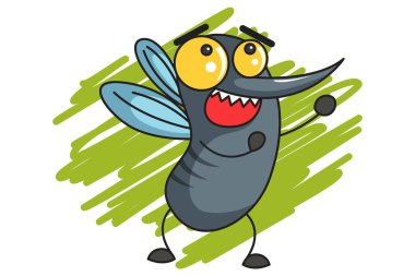 Şirin sivrisinek hoş bir çizgi film illüstrasyon vektör. Beyaz arka plan üzerinde izole.