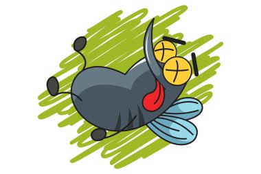 Vektör karikatür çizim şirin sivrisinek ölü. Beyaz arka plan üzerinde izole.