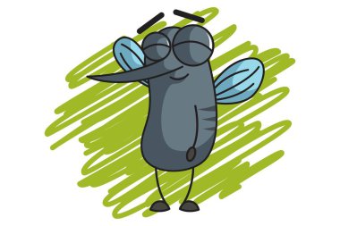 Vektör karikatür çizim şirin sivrisinek ayakta. Beyaz arka plan üzerinde izole.