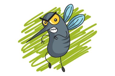 Vektör karikatür çizim şirin sivrisinek kızgın. Beyaz arka plan üzerinde izole.