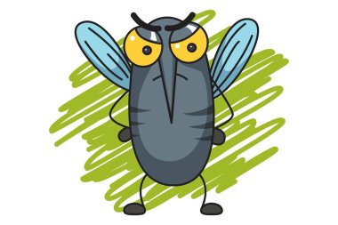 Vektör karikatür çizim şirin sivrisinek kızgın. Beyaz arka plan üzerinde izole.