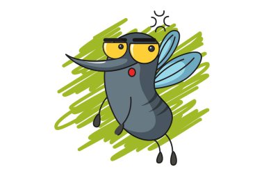 Vektör karikatür çizim şirin sivrisinek sıkılmış. Beyaz arka plan üzerinde izole.