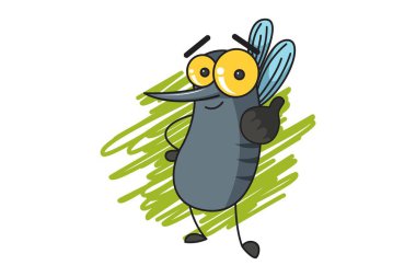 Şirin sivrisinek başparmak gösterilen vektör karikatür çizim. Beyaz arka plan üzerinde izole.